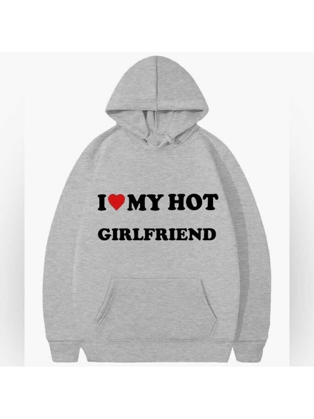 I ❤️ MY HOT GIRLFRIEND Grey Long Sleeve Hoodie with Kangaroo Pocket - Picture 3 of 8